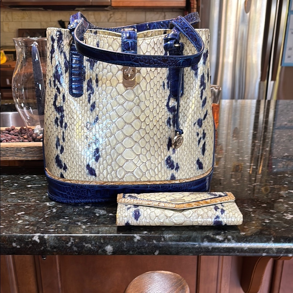 Elegant Blue and Cream Designer Tote Bag